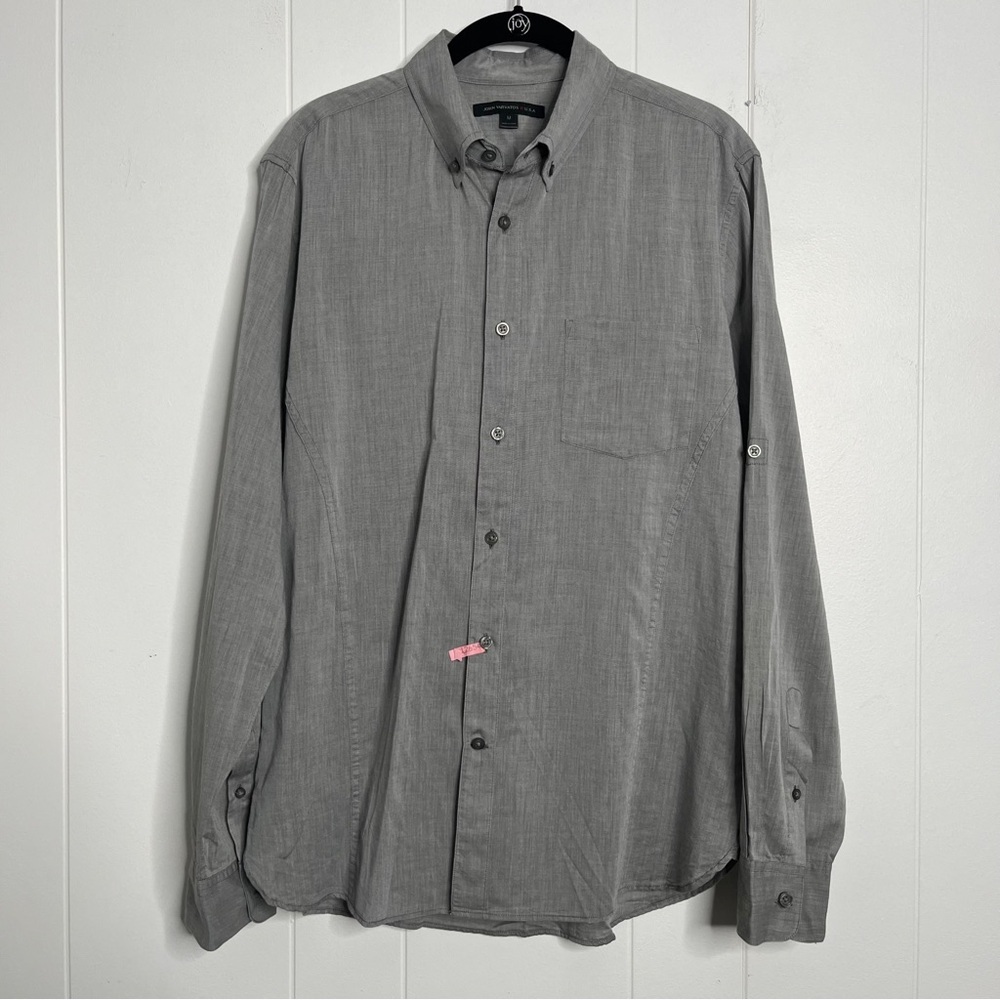 John Varvatos USA Solid Gray Button Down Roll Tab Sleeve Shirt Fitted Men's M